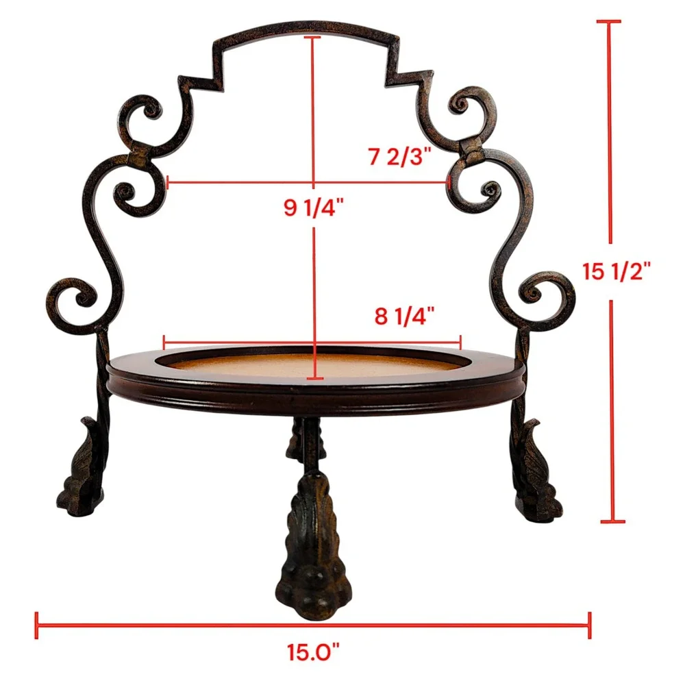 Vintage Wood Round Centerpiece Tray with Metal Handle